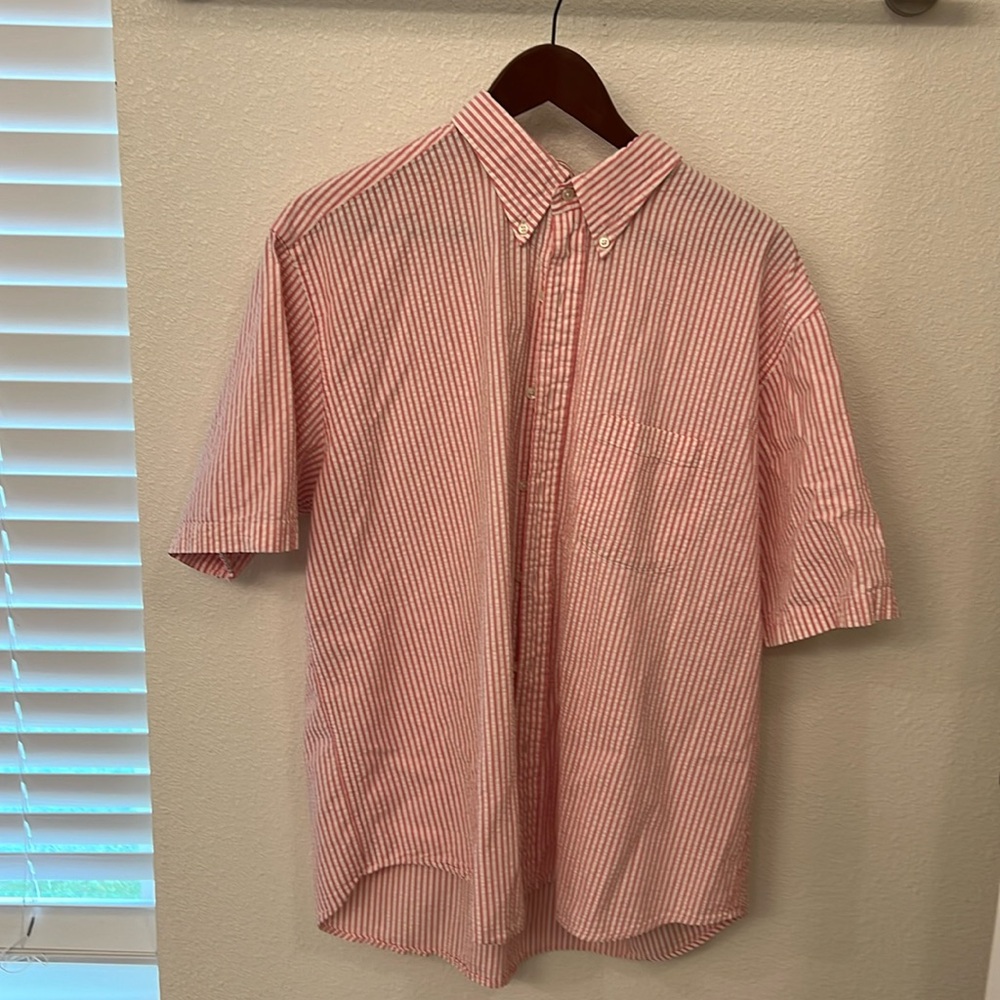 Lands End Button Up Short Sleeve Seersucker Shirt